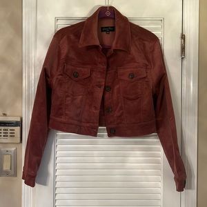 Cute corduroy fall crop jacket in deep orange color.
